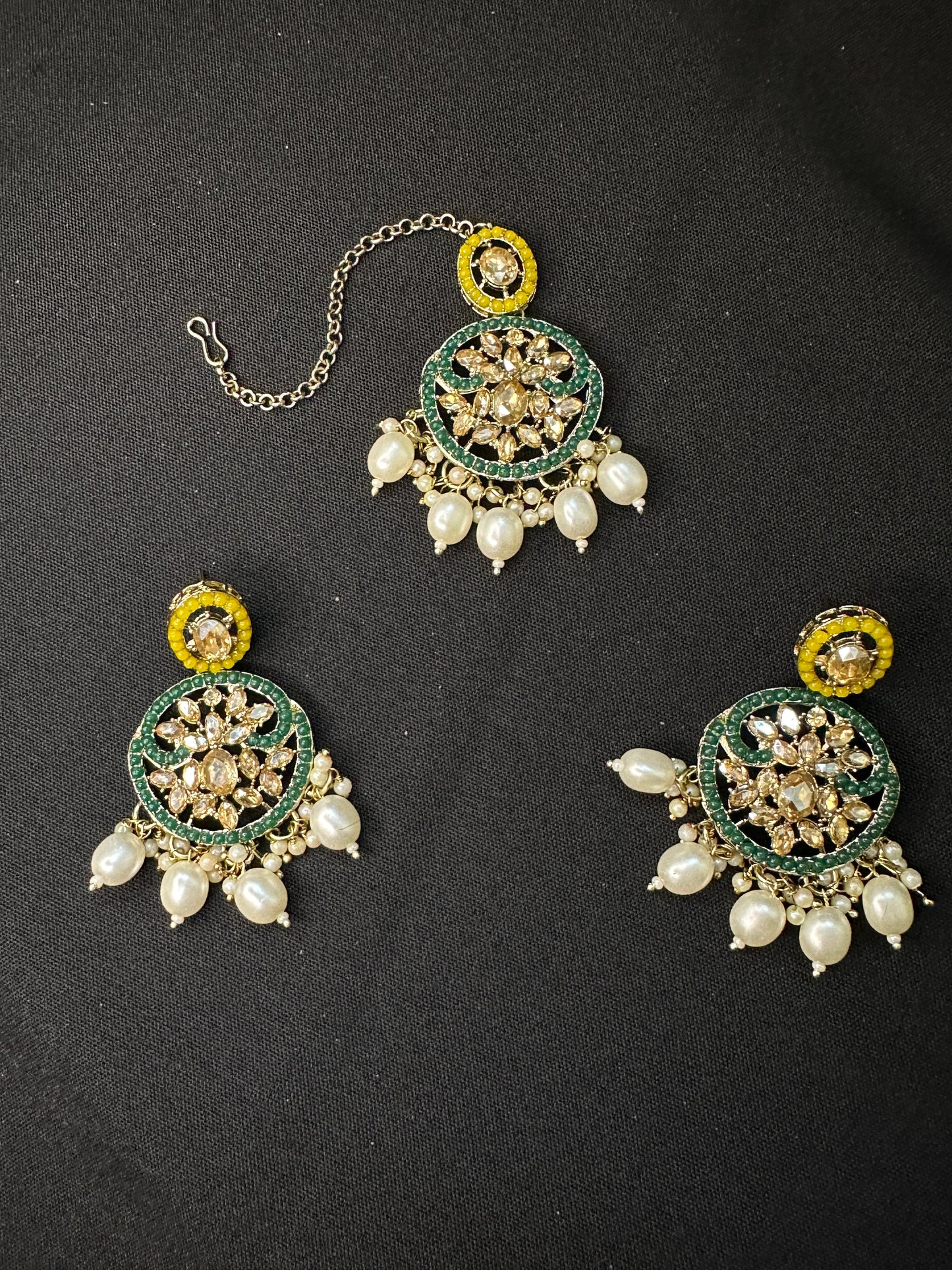 Multicolor Kundan Necklace with Earring and Maang tika Set