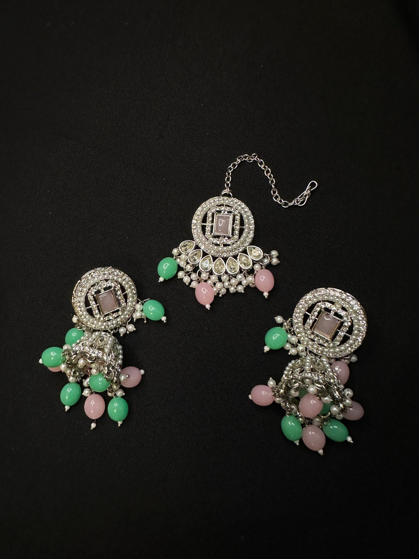 Green and Pink Gemstone Necklace Set