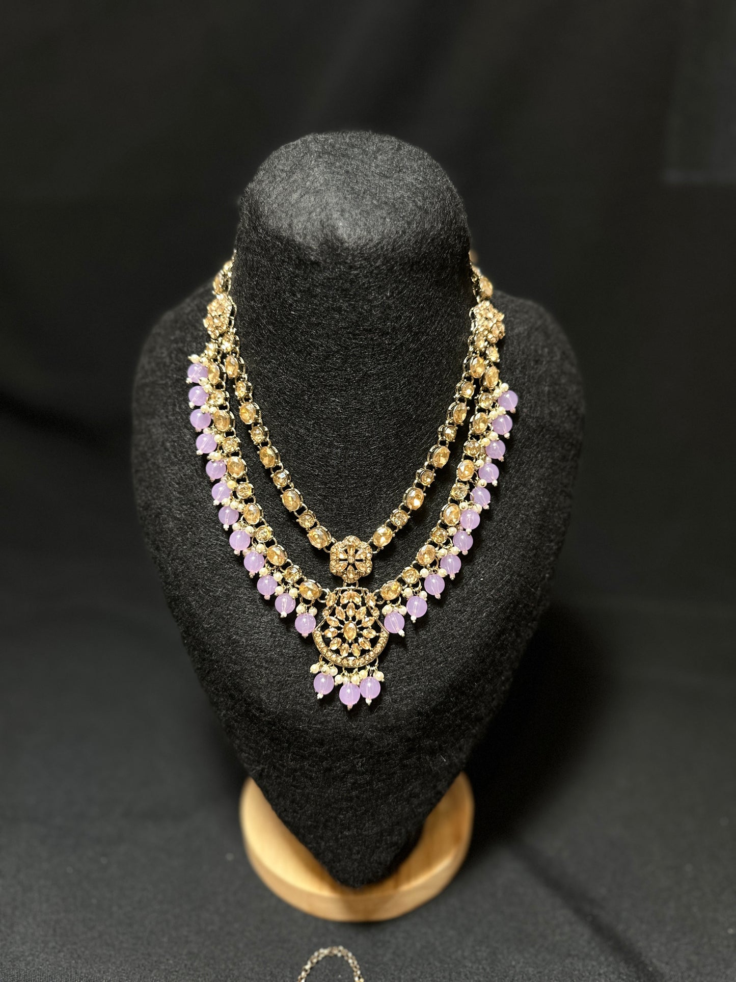 Regal Lavender Crystal Necklace Set with Earrings and Maang Tika