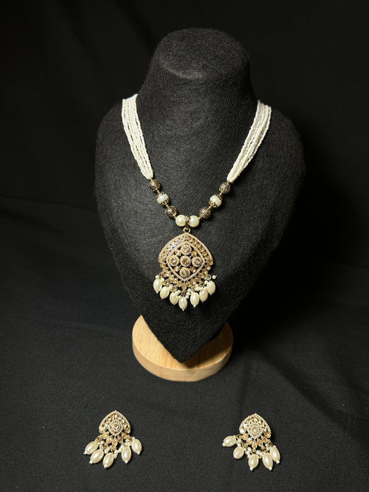 Pearl-Inspired Statement Necklace with Matching Earrings