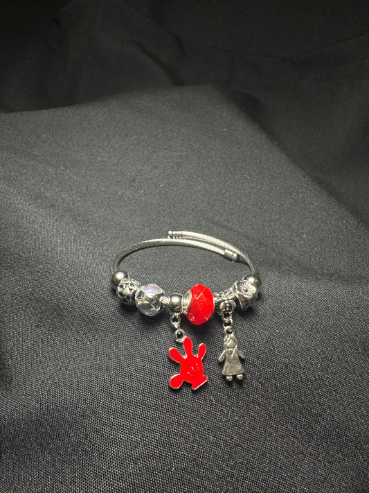 Silver Charm Bracelet with Red Beads