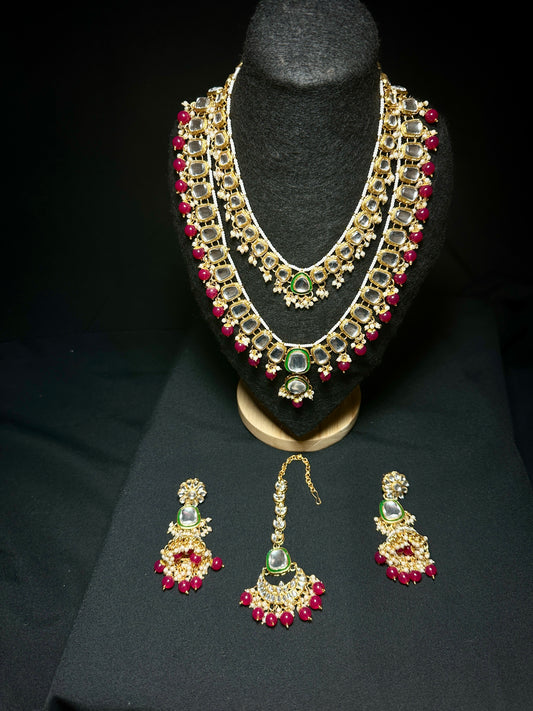 Traditional Kundan Polki Necklace Set with Earrings and Maang Tikka