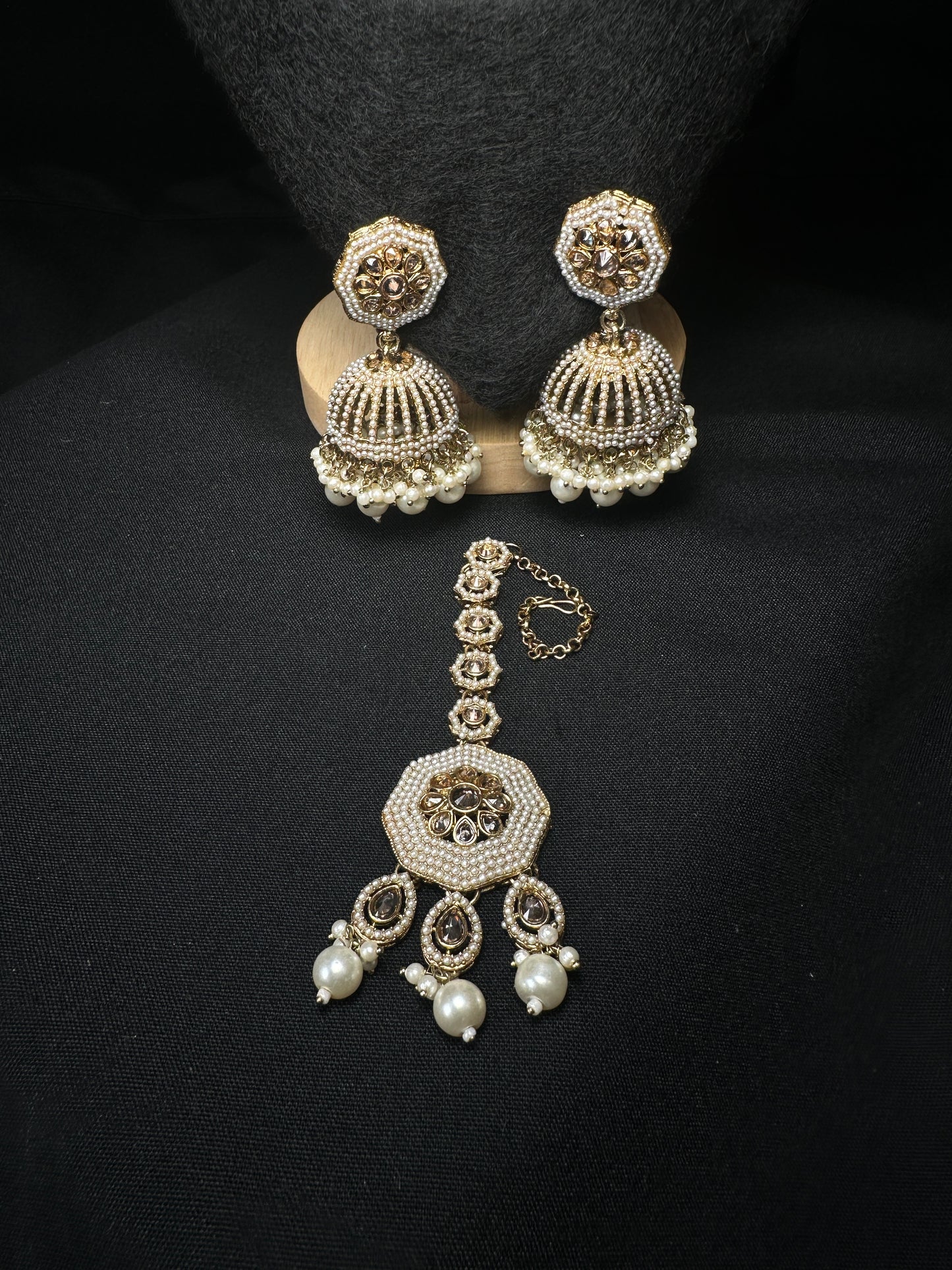 Pearl Drop Choker Set with Jhumka Earrings & Maang Tikka