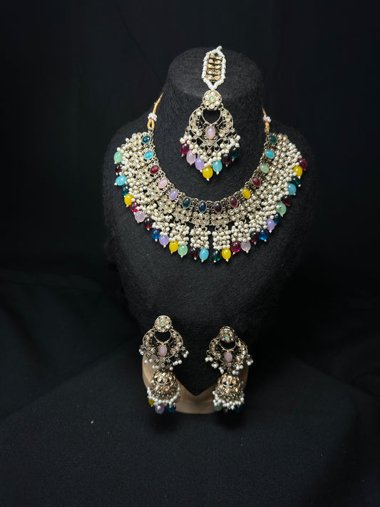 Handcrafted Multicolor Kundan Bridal Jewelry Set