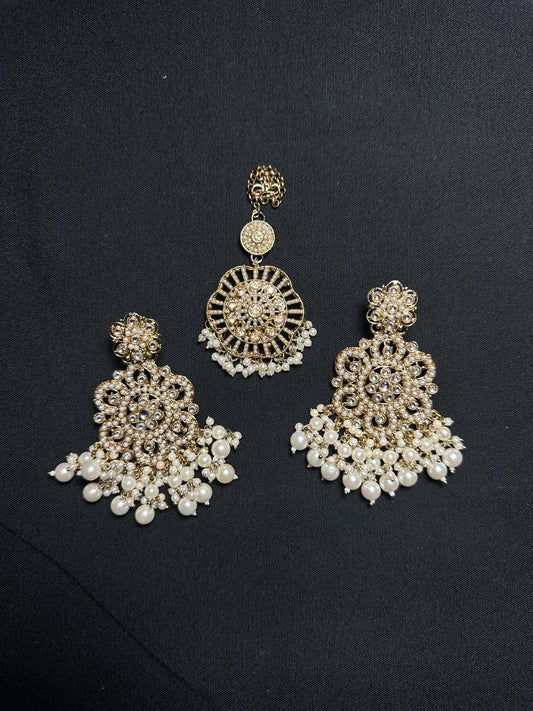 Pearl Cascade Gold Statement Earrings Set