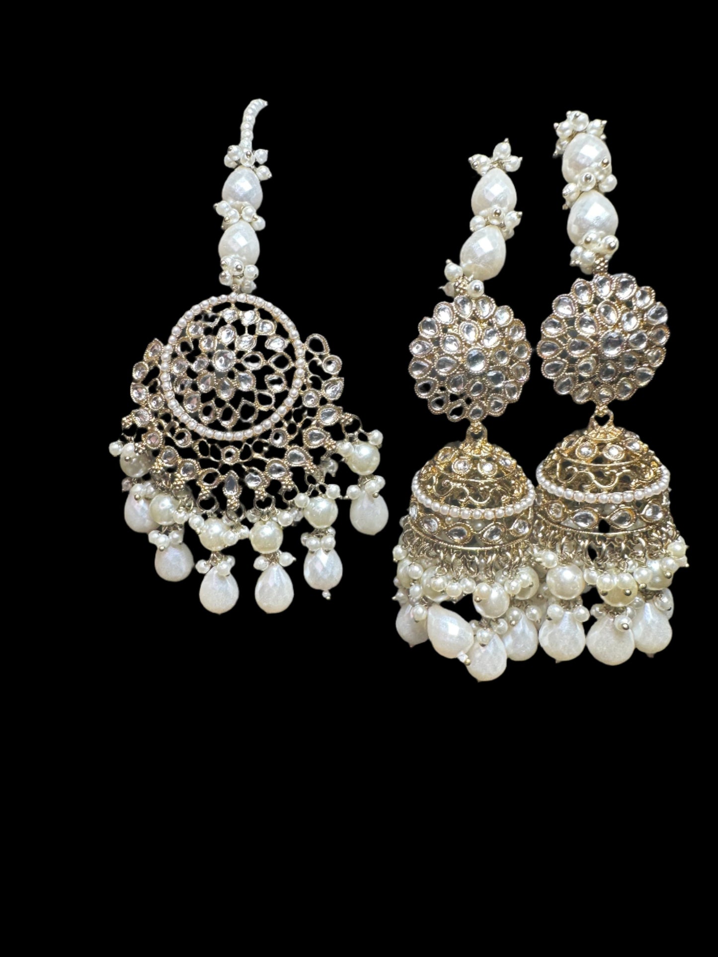 Royal Pearl Drop Jhumka Earrings and Maang tikka Set